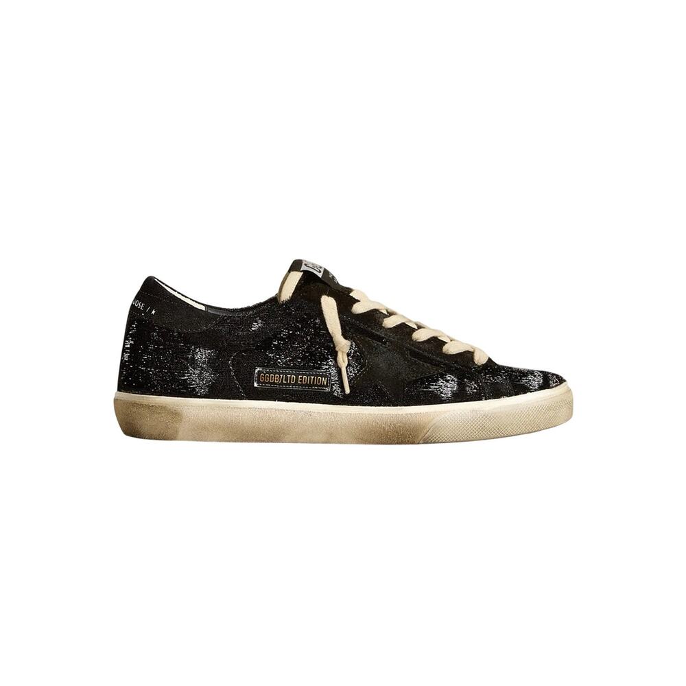 Golden Goose Super Star Shimmery Sneakers EU 38 Black Velvet & Suede Authentic